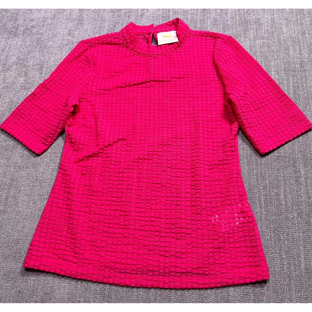 Maeve By Anthropologie Blouse Top Women Small Pink Textured Mock Neck 3/4 Sleeve